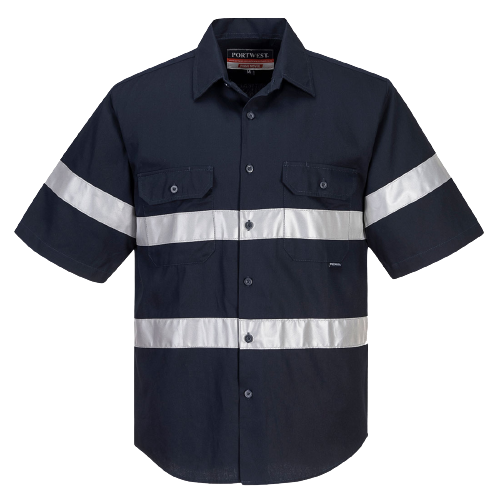 Portwest Geelong Shirt, Short Sleeve, Regular Weight Reflective Work MA909-KarWorkwear